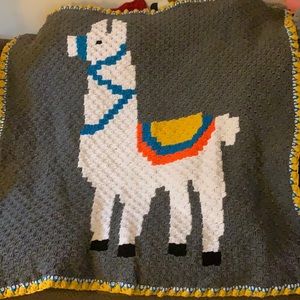 HANDMADE crocheted llama blanket